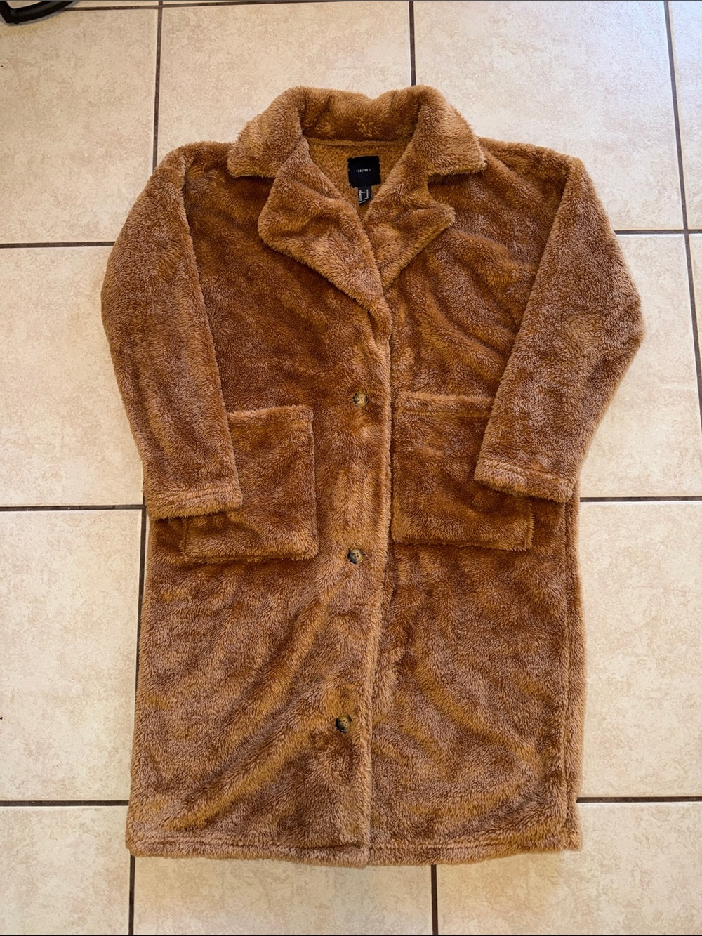 Forever 21 Brown Teddy Faux-Shearling Long Coat
